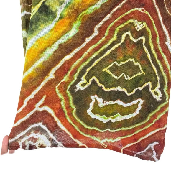 Handmade Tie Dye Dress Womens Size Small Tunic Swim Cover Up Linen Geode Green - Picture 5 of 12